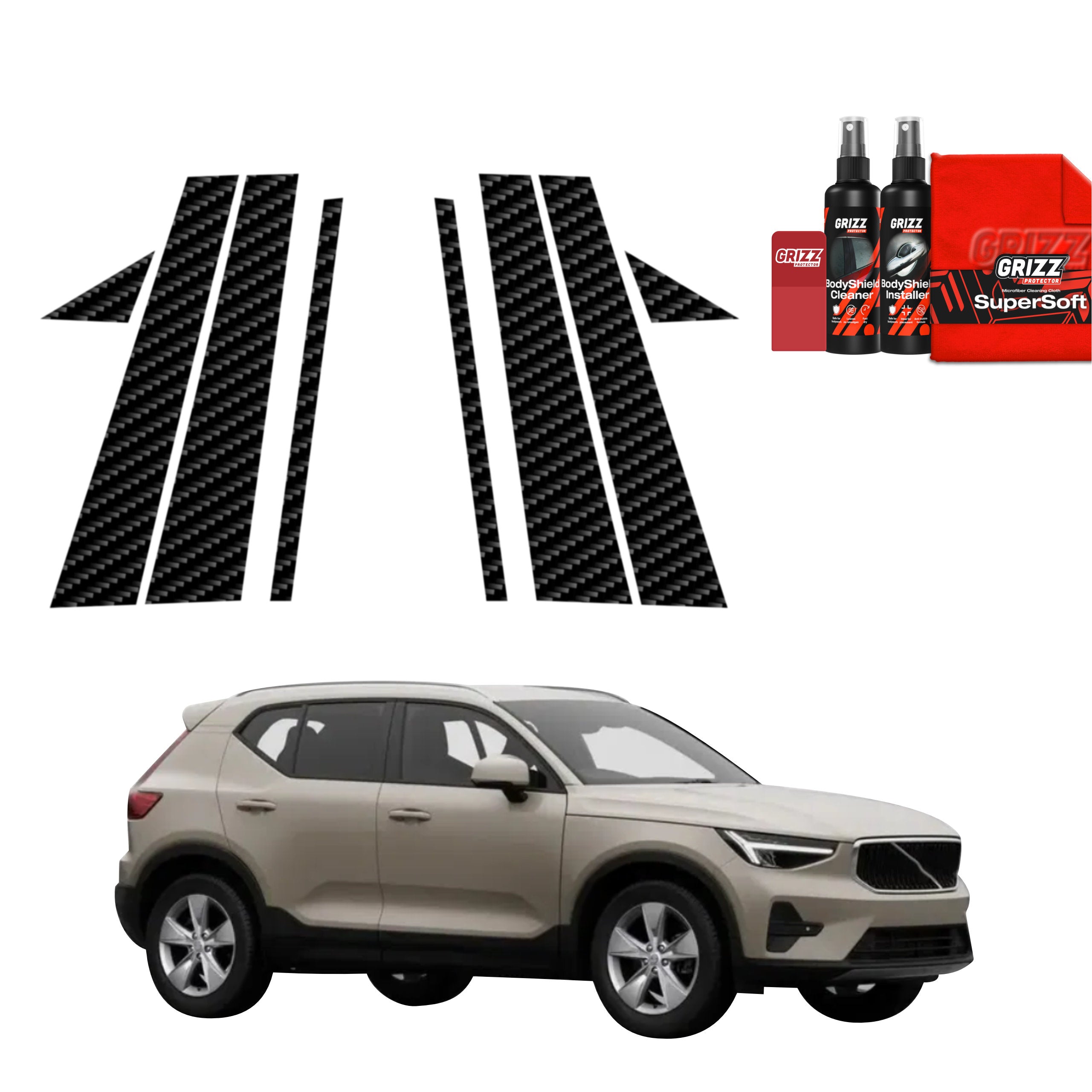 8in1 Kohlenstoff Schutzfolie Grizz Protector für B-C-Säule - Volvo XC40 (2022-2026)