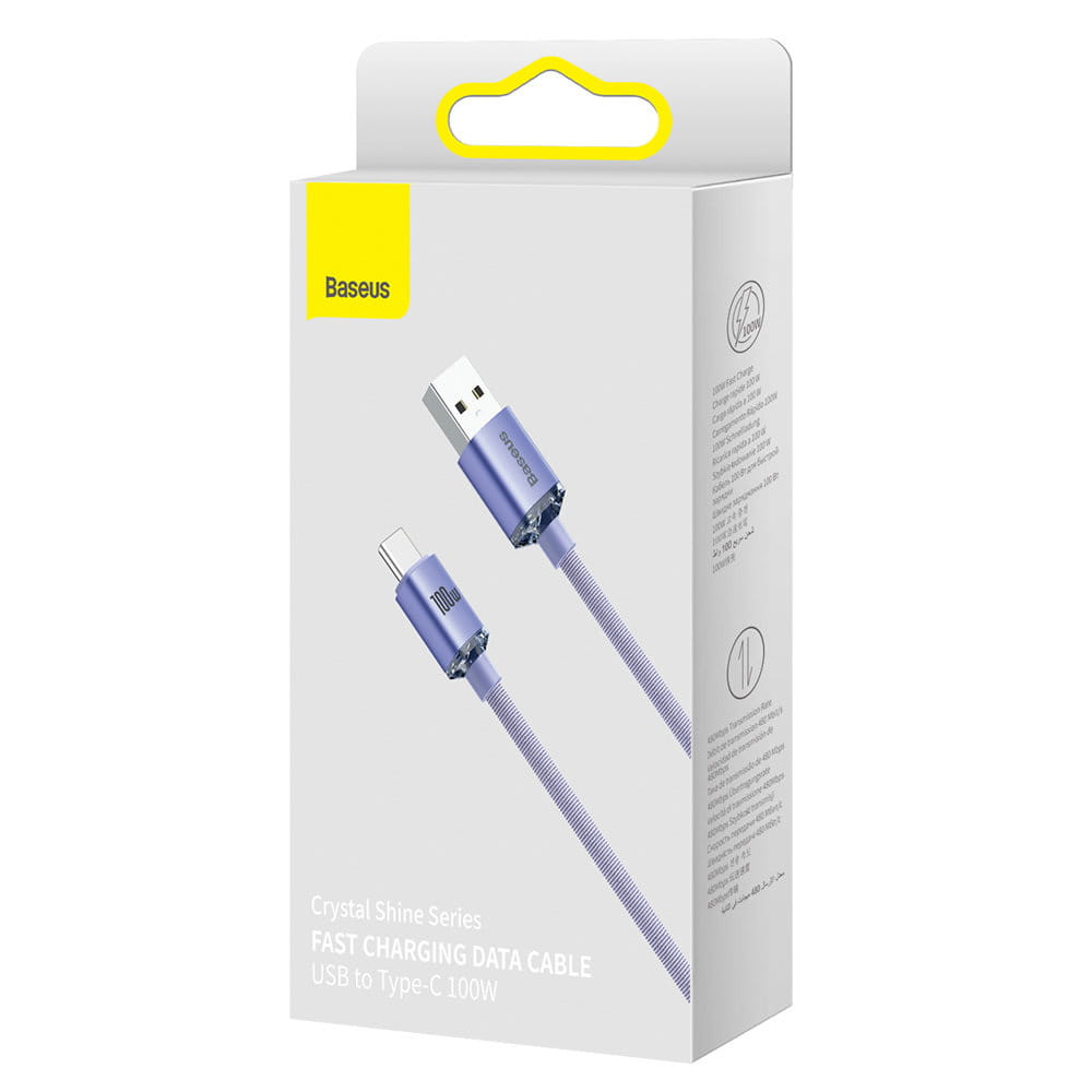 Kabel Baseus Crystal Shine 100W 5A USB-A für USB-C 1,2m, Violett