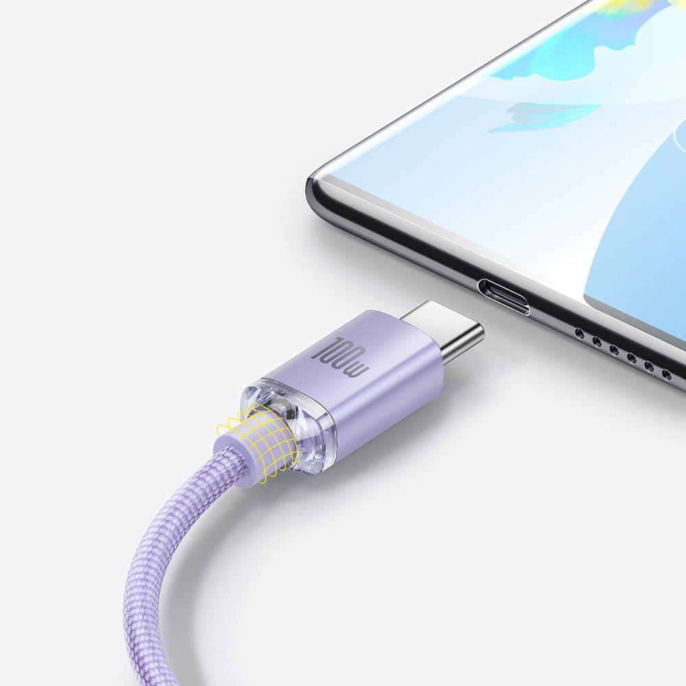 Kabel Baseus Crystal Shine 100W 5A USB-A für USB-C 1,2m, Violett