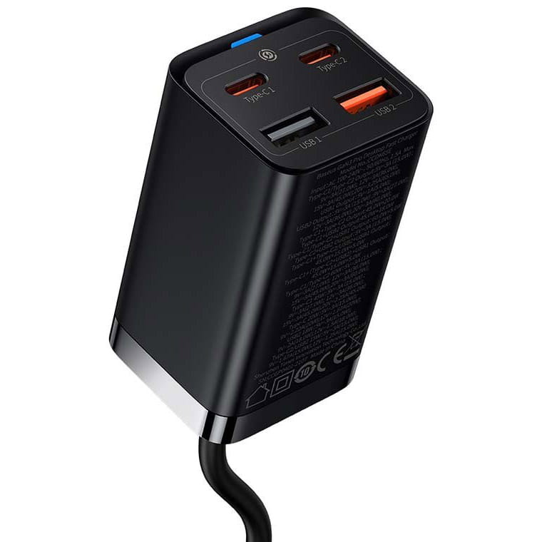 Wandladegerät Baseus GaN3 Pro QC 2x USB-C 2x USB-A, 65W, Schwarz