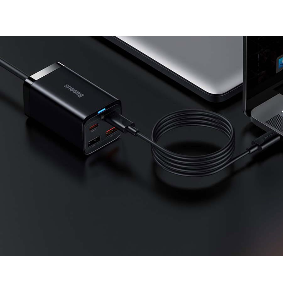 Wandladegerät Baseus GaN3 Pro QC 2x USB-C 2x USB-A, 65W, Schwarz