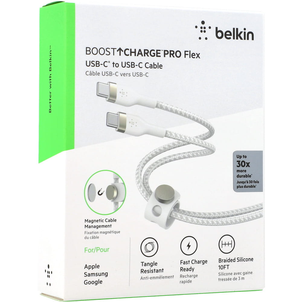 Kabel Belkin Boost Charge Pro Flex Braided USB-C für USB-C 3m, Weiß