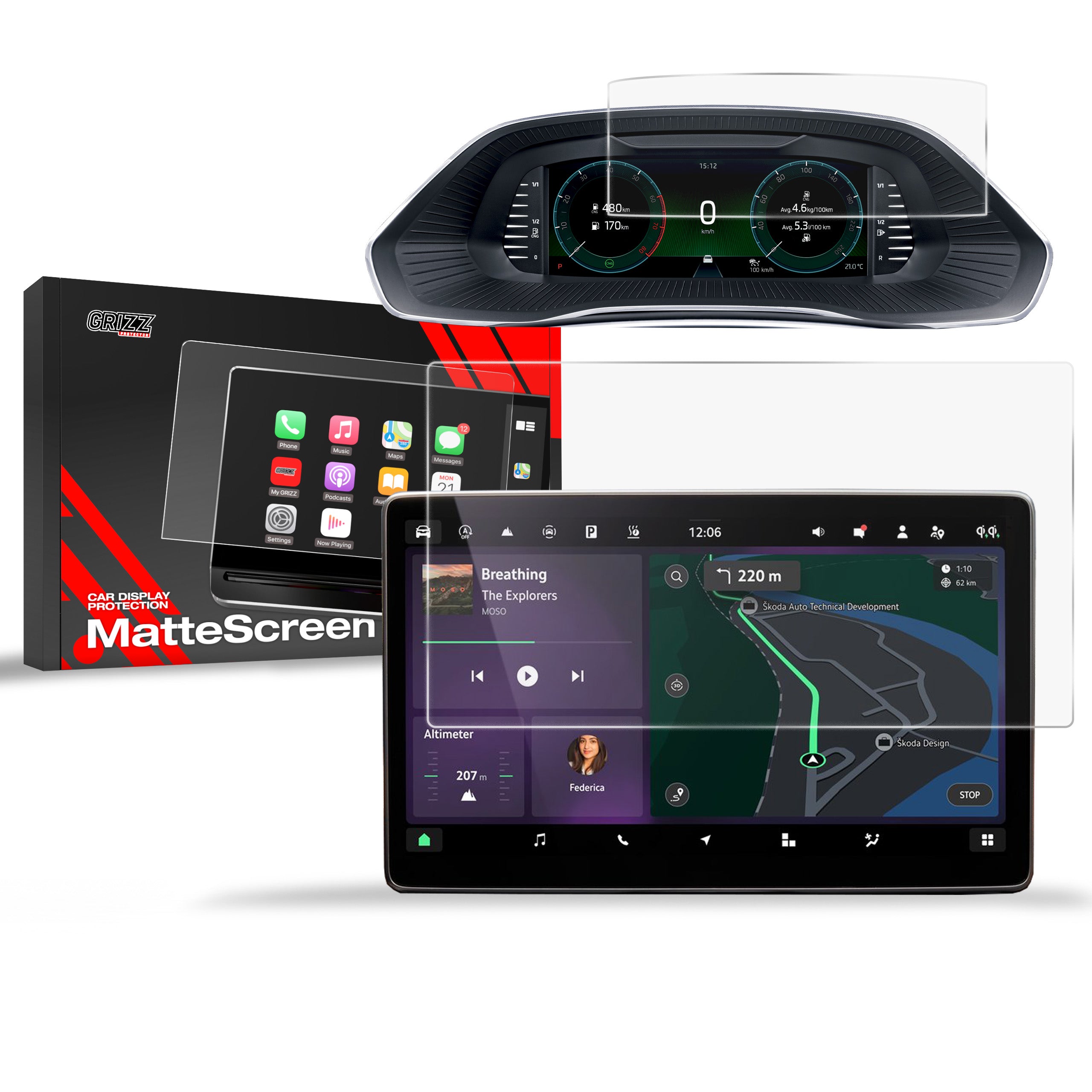 Matte Autodisplayfolie 2in1 für Skoda Octavia 4 10" Facelift (2024-2026), Grizz Protector