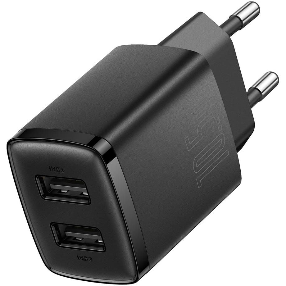 Wandladegerät Baseus Compact 2x USB-A 10,5 W, Schwarz