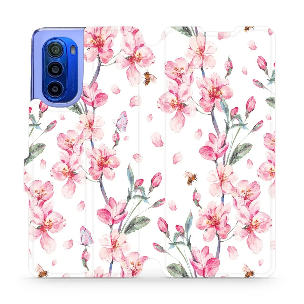 Handyhülle mit klappe für Motorola Moto G51 5G, Mobiwear Book, Rosa Frühling