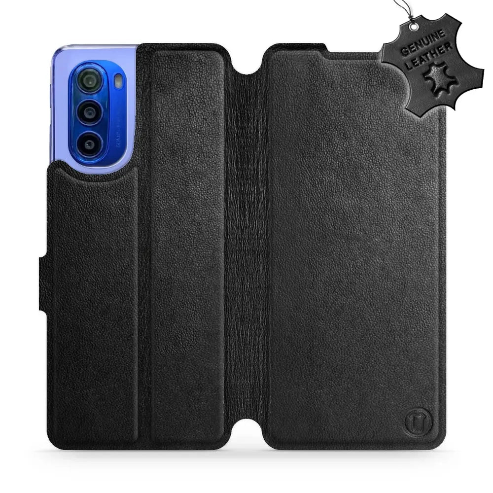Echtleder Handyhülle für Motorola Moto G51 5G, Mobiwear Leather, Schwarz