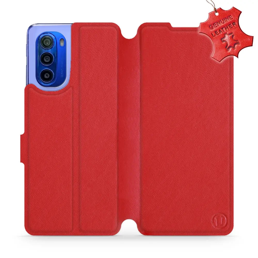 Echtleder Handyhülle für Motorola Moto G51 5G, Mobiwear Leather, Rot