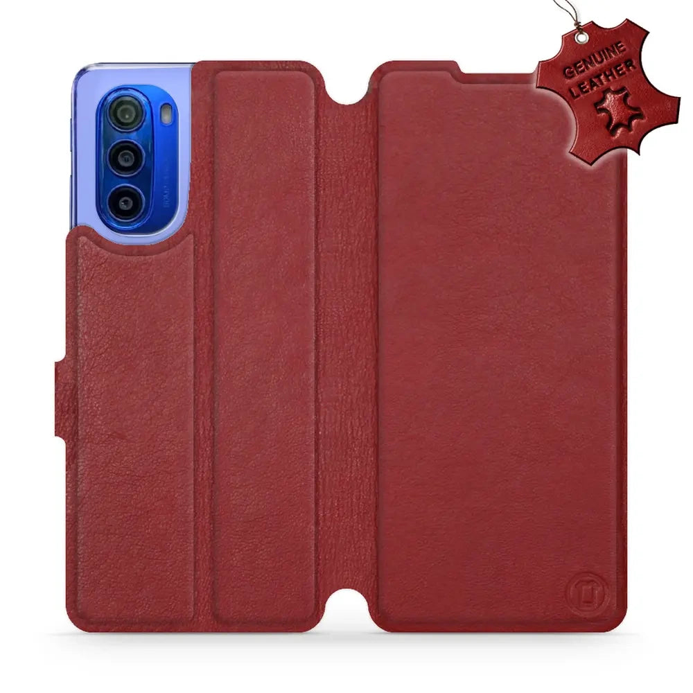 Echtleder Handyhülle für Motorola Moto G51 5G, Mobiwear Leather, Dunkelrot