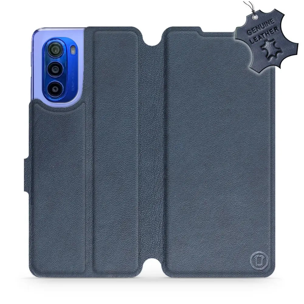 Echtleder Handyhülle für Motorola Moto G51 5G, Mobiwear Leather, Dunkelblau
