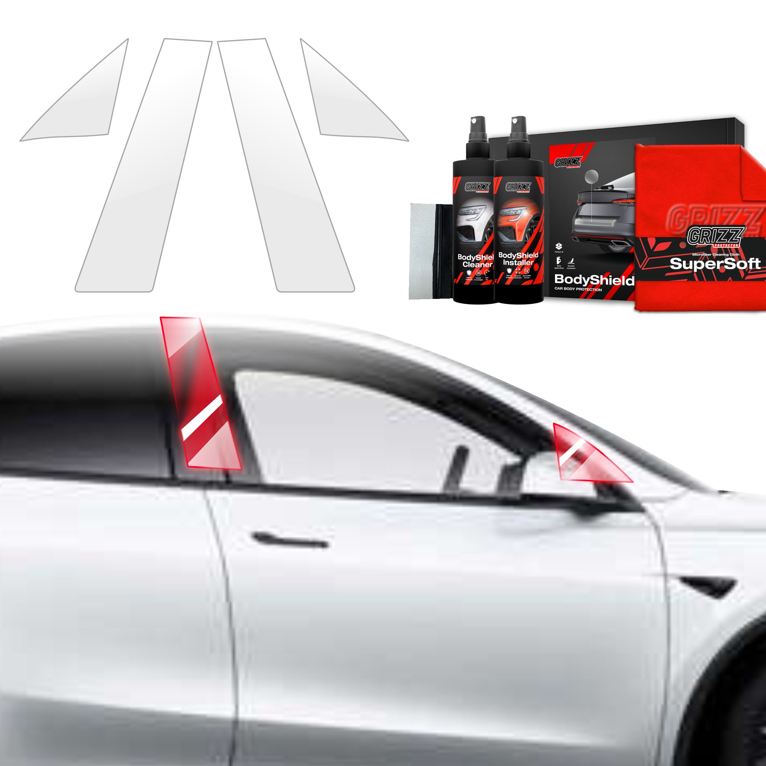 4in1 Schutzfolie Grizz Protector für A-B-Säule - Tesla Model Y Juniper (2024-2025)