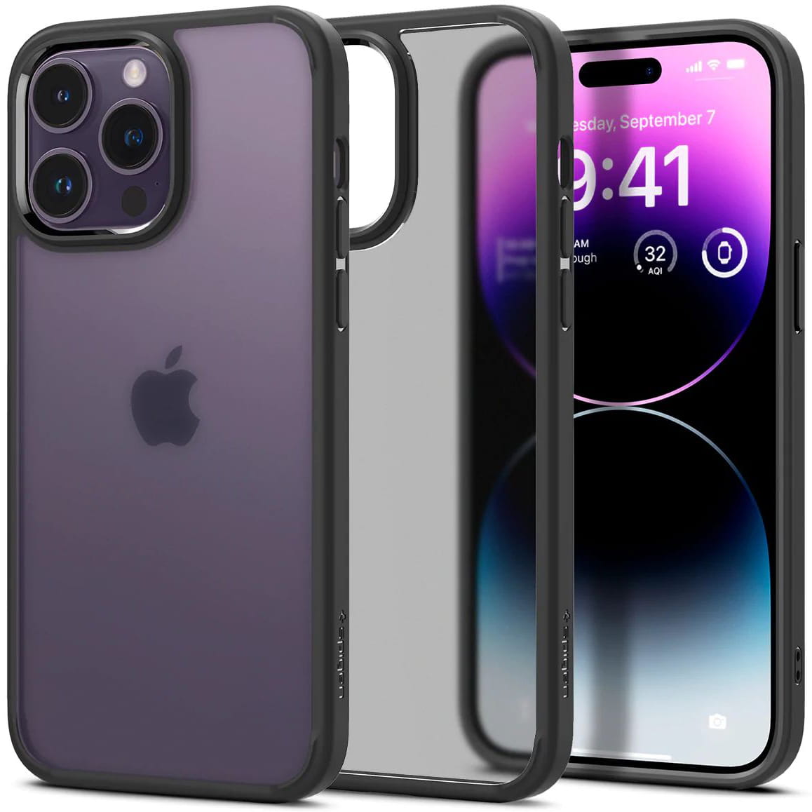 Schutzhülle Spigen Ultra Hybrid für iPhone 14 Pro Max, Transparent-Matt mit schwarzem Rand