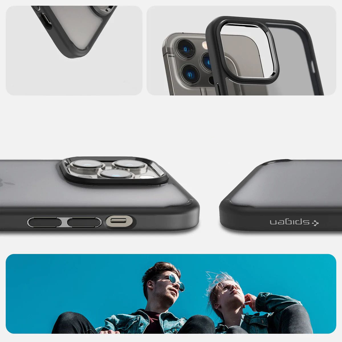 Schutzhülle Spigen Ultra Hybrid für iPhone 14 Pro Max, Transparent-Matt mit schwarzem Rand