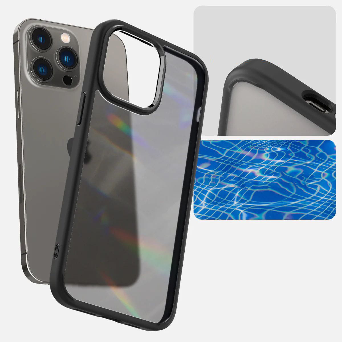 Schutzhülle Spigen Ultra Hybrid für iPhone 14 Pro Max, Transparent-Matt mit schwarzem Rand