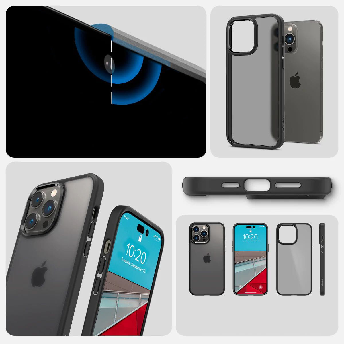 Schutzhülle Spigen Ultra Hybrid für iPhone 14 Pro Max, Transparent-Matt mit schwarzem Rand