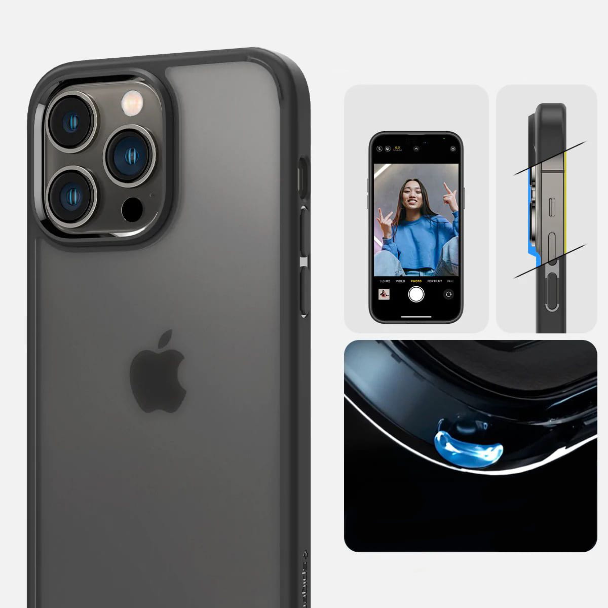 Schutzhülle Spigen Ultra Hybrid für iPhone 14 Pro Max, Transparent-Matt mit schwarzem Rand