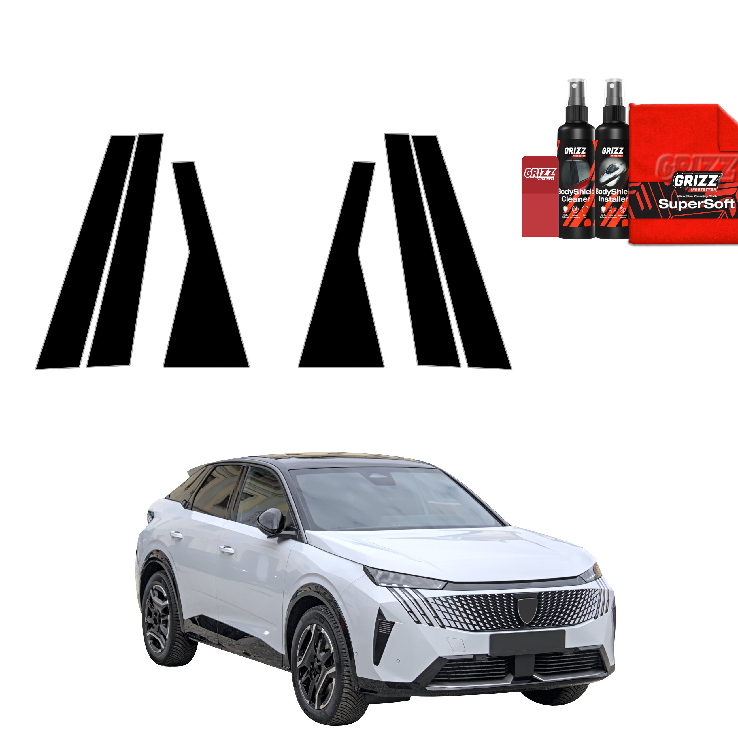 6in1 Schwarze Grizz Protector schutzfolie für B-C-Säule - Peugeot 3008 (2024-2026)