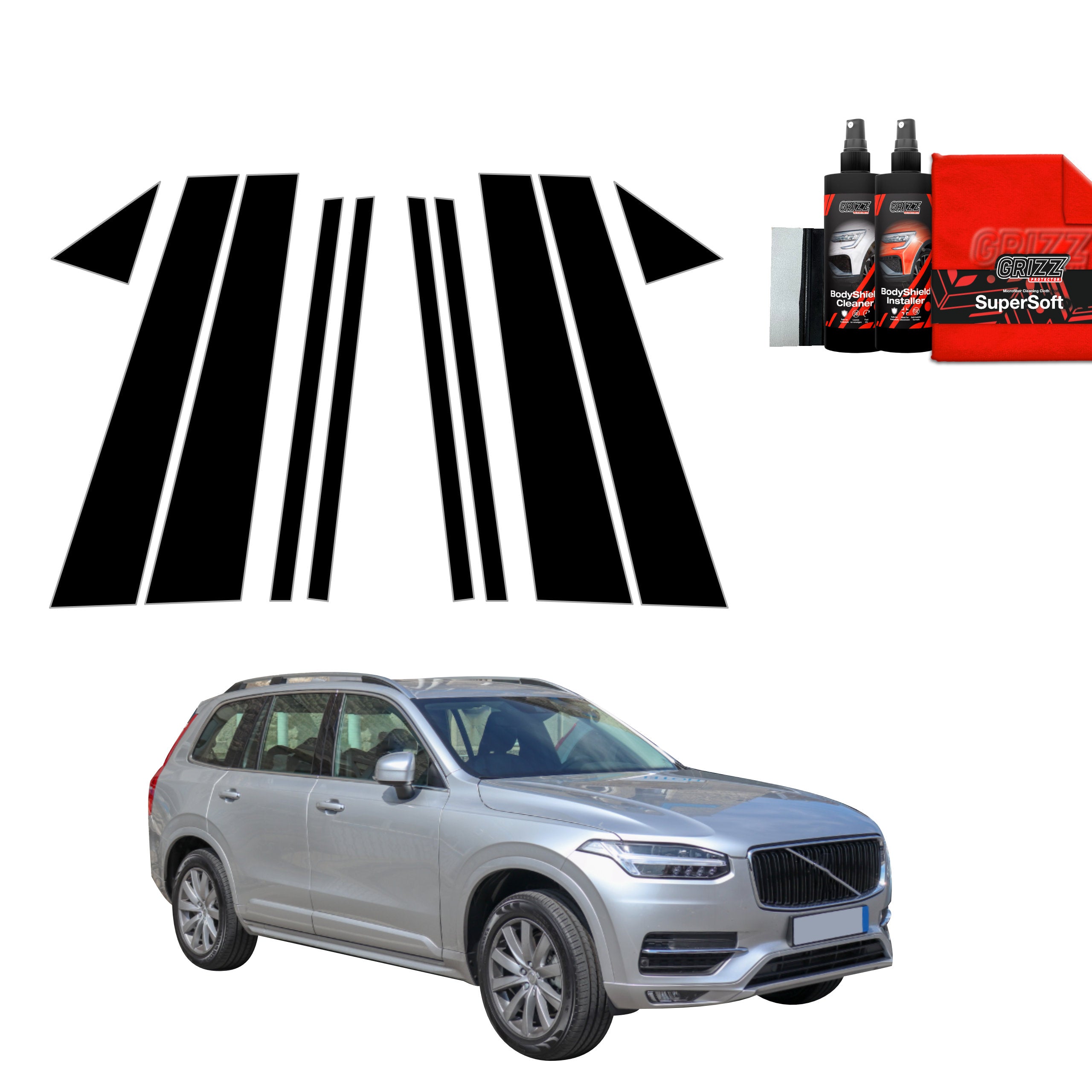 10in1 Schwarze Grizz Protector schutzfolie für A-B-C-Säule - Volvo XC90 (2014-2024)