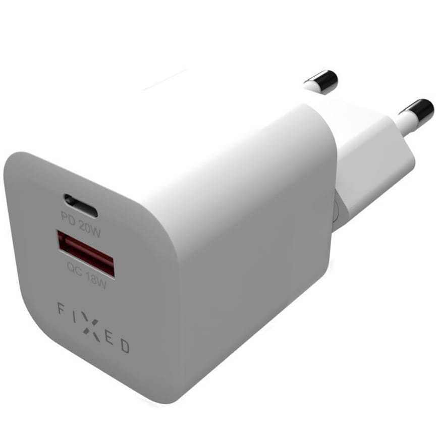 Ladegerät Fixed Mini PD Travel Charger, USB-C, USB-A, 20 W, QC 3.0, Weiß