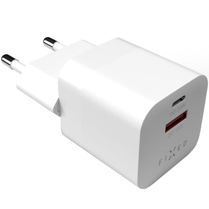 Ladegerät Fixed Mini PD Travel Charger, USB-C, USB-A, 20 W, QC 3.0, Weiß