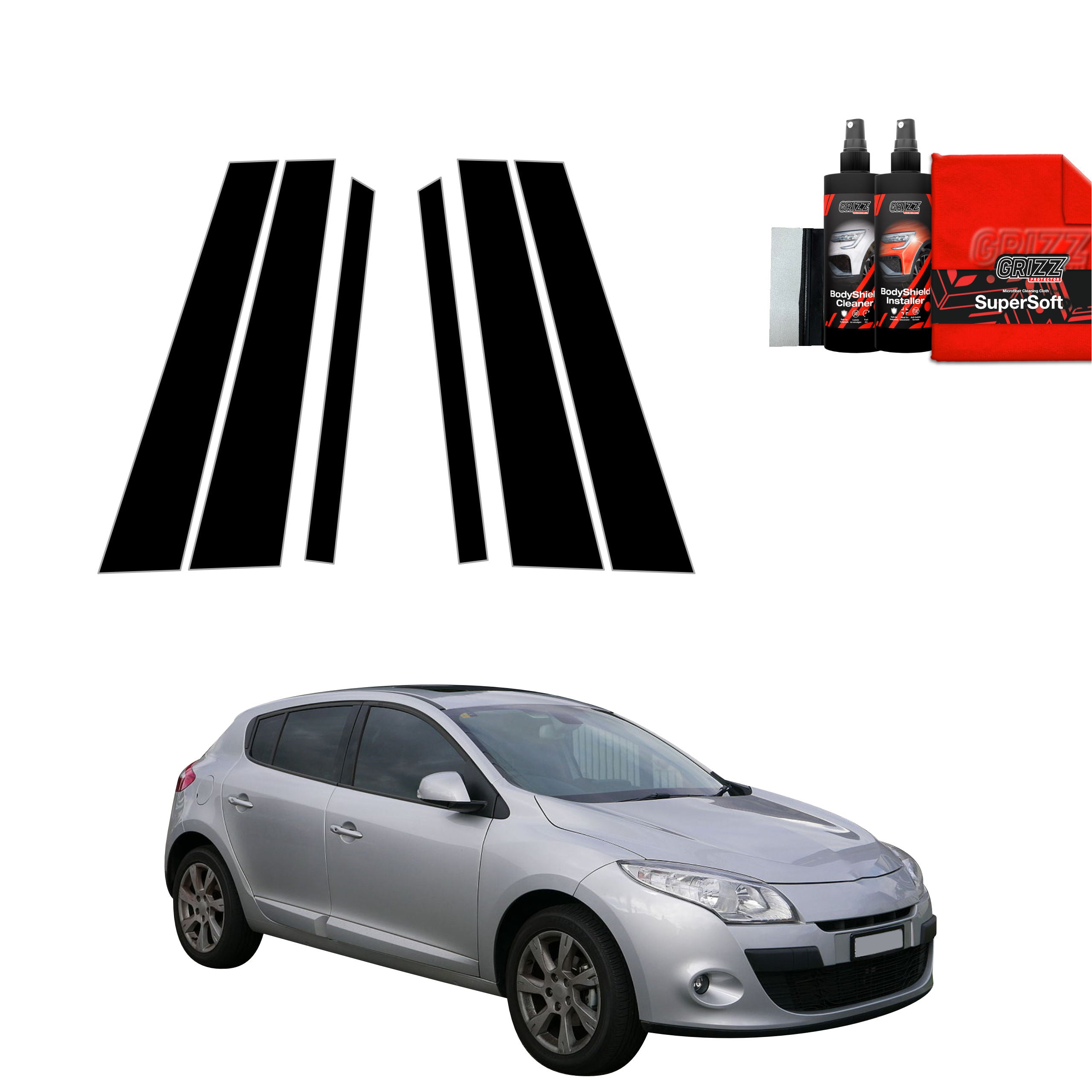 6in1 Schwarze Grizz Protector schutzfolie für B-C-Säule - Renault Megane 3 Kombi 5D (2008-2012)