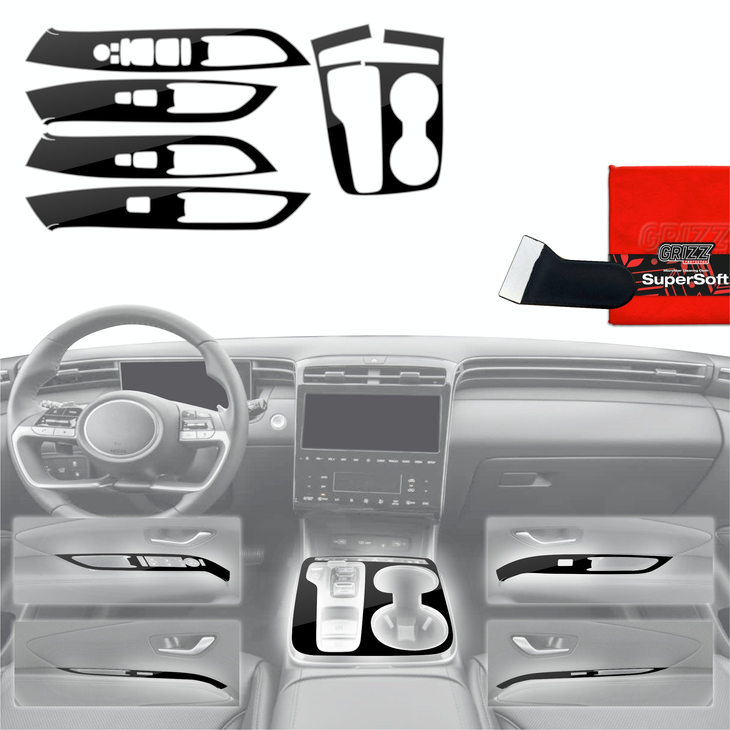 5in1 Schutzfolien Grizz Protector für Mittelkonsole - Hyundai Tucson N-Line (2021-2024) Schwarz Glanz