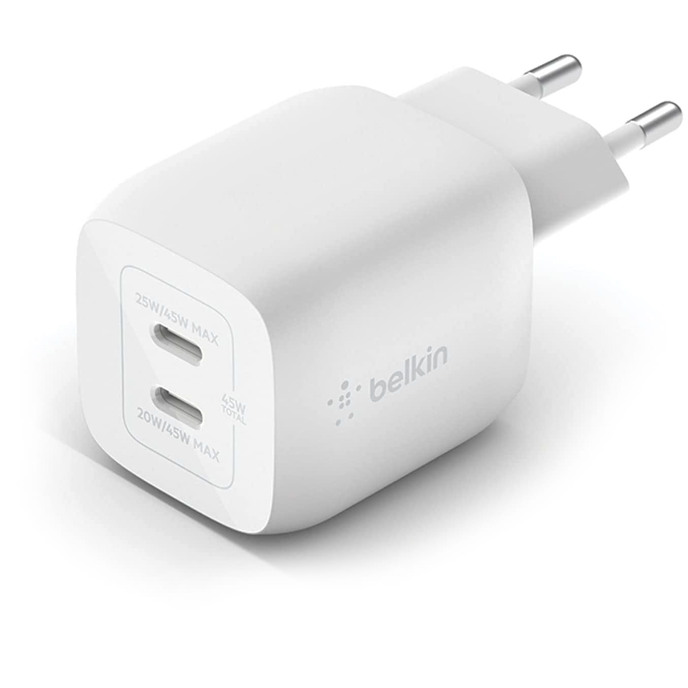 Wandladegerät Belkin Boost Pro Wall Dual USB-C PD 3.0 PPS GaN 45W, Weiß