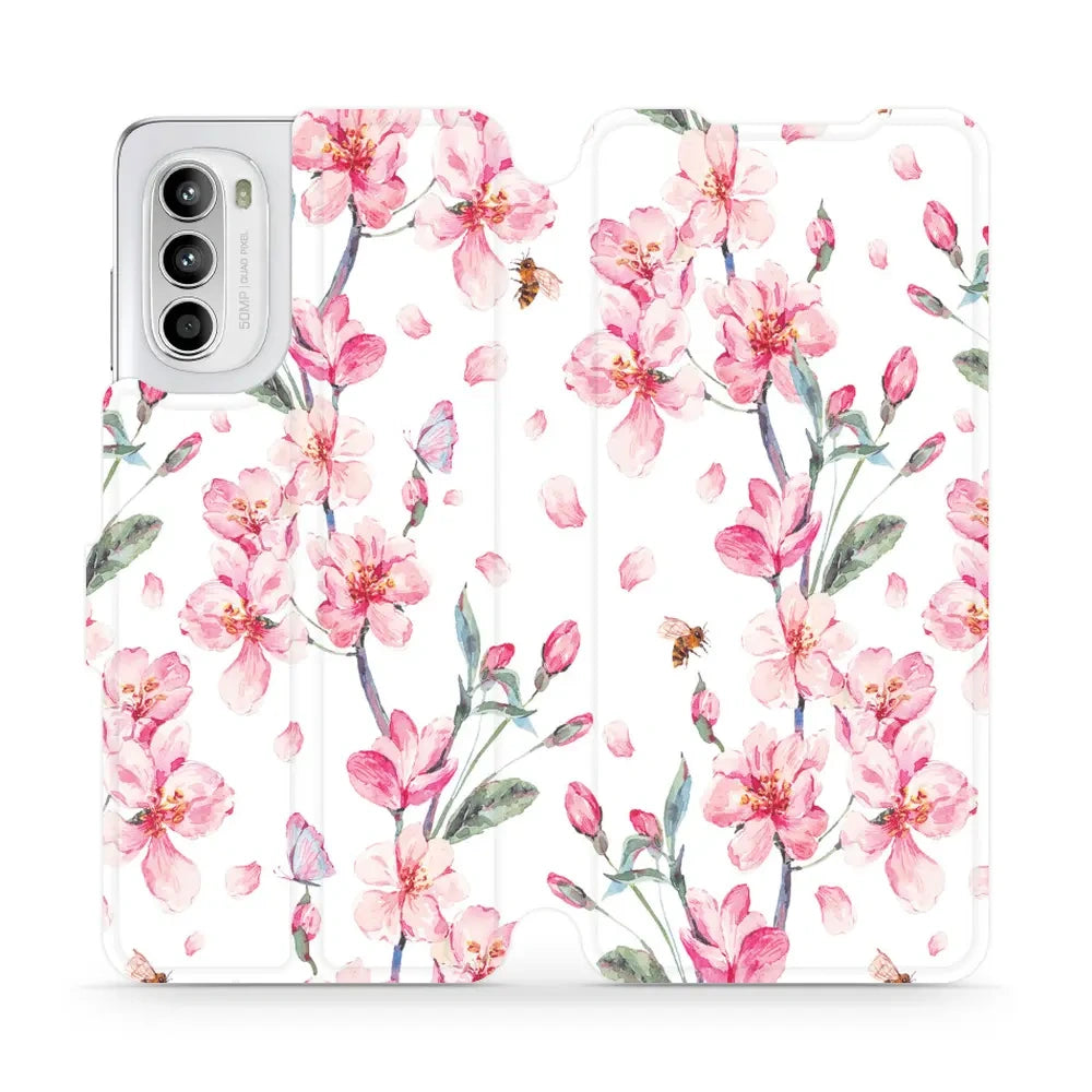 Handyhülle mit klappe für Motorola Moto G52, Mobiwear Book, Rosa Frühling