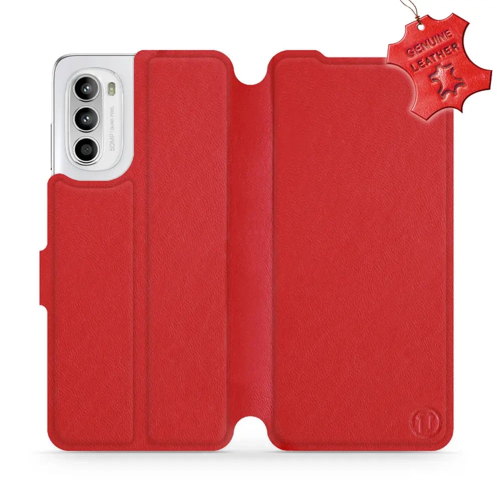 Echtleder Handyhülle für Motorola Moto G52, Mobiwear Leather, Rot