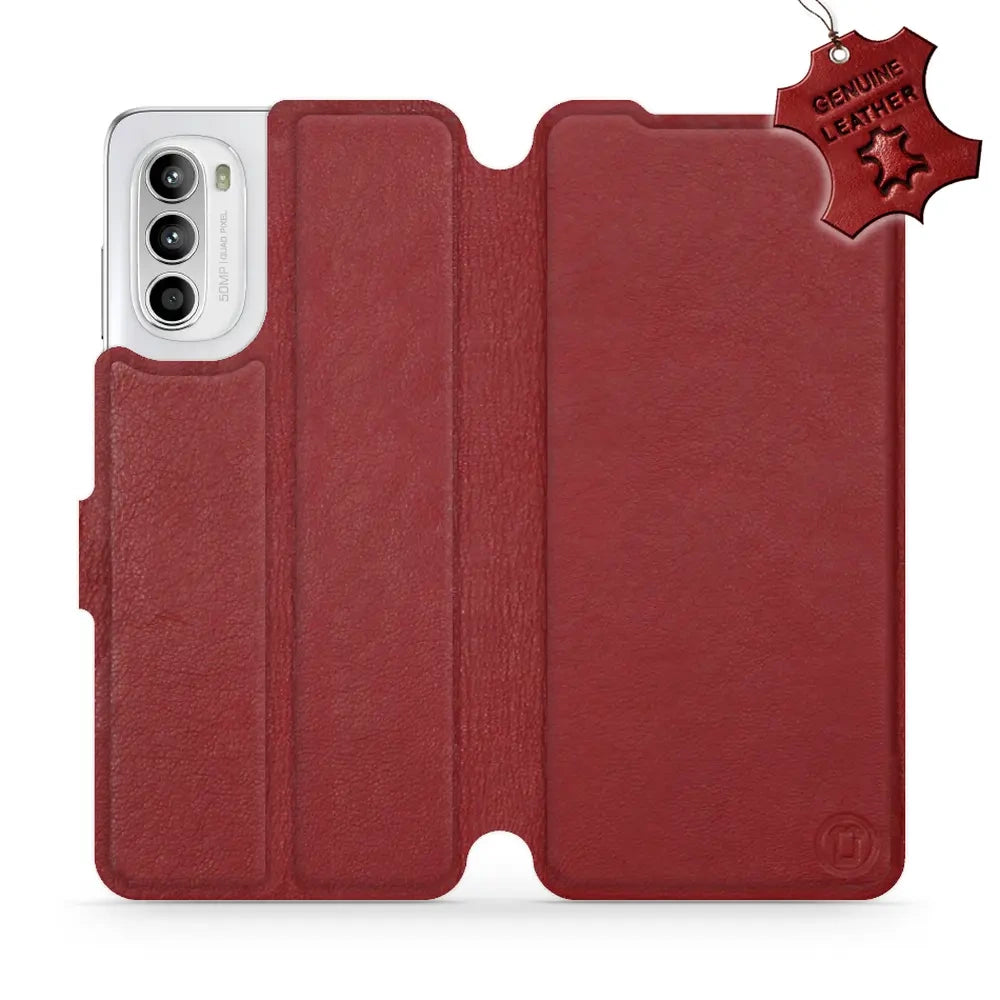 Echtleder Handyhülle für Motorola Moto G52, Mobiwear Leather, Dunkelrot