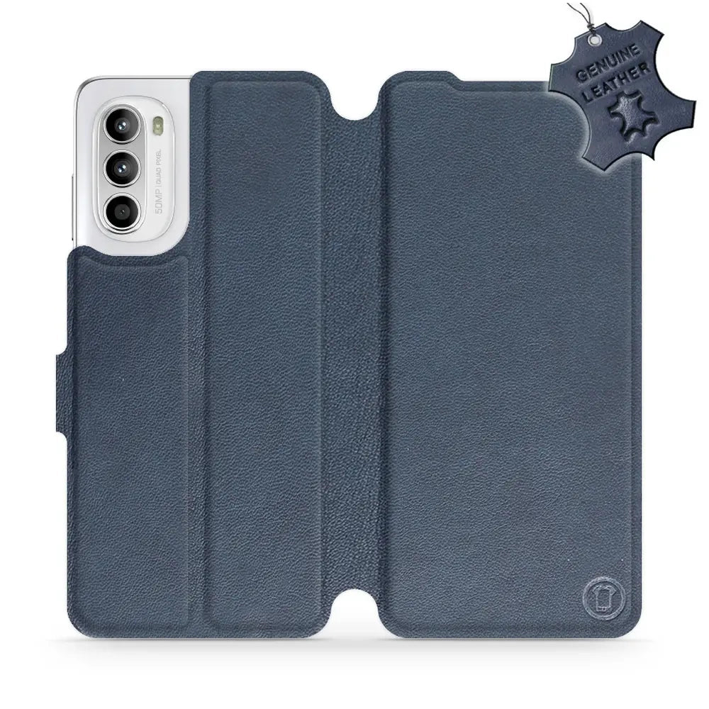 Echtleder Handyhülle für Motorola Moto G52, Mobiwear Leather, Dunkelblau