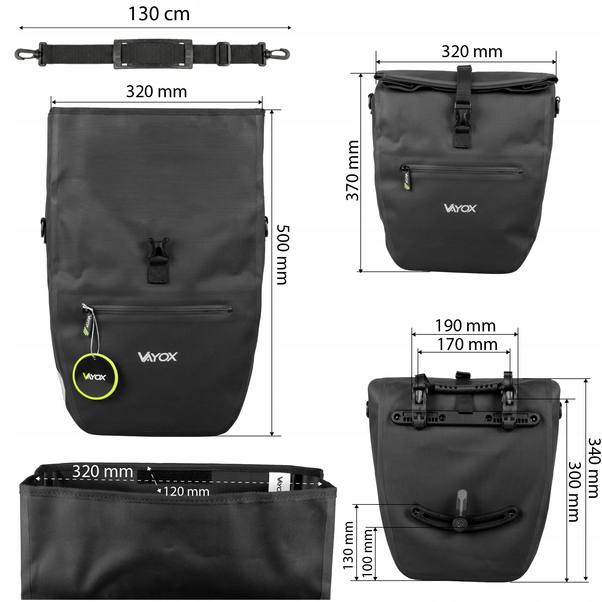 Fahrradtasche für den Gepäckträger, Vayox VA0445B 25L, Schwarz