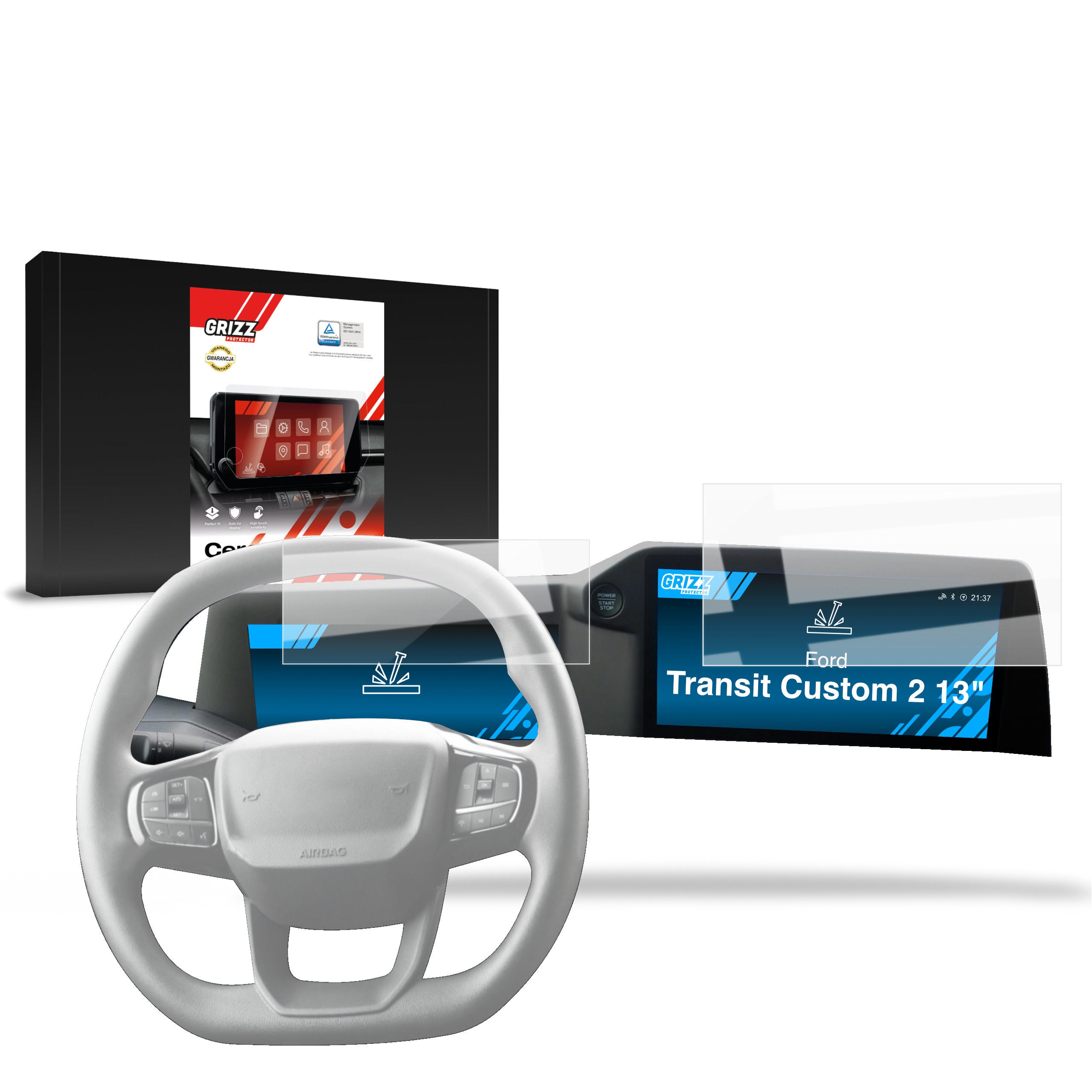 Keramische Autodisplayfolie 2in1 für Ford Transit Custom 2 13" (2024-2026), Grizz Protector