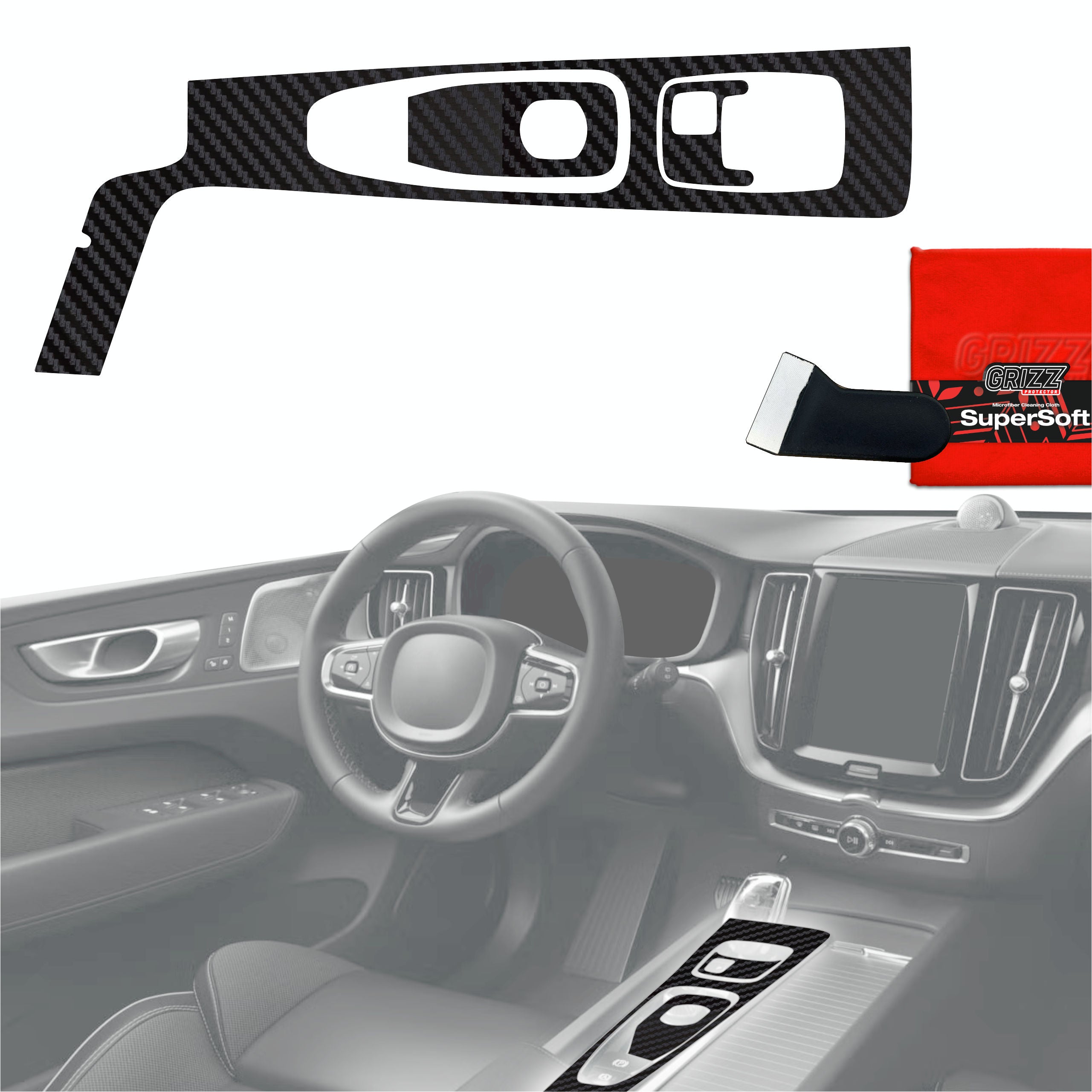 3in1 Schutzfolien Grizz Protector für Mittelkonsole - Volvo XC60 D5 (2021-2022) Carbon Optik Matt Antifingerprint
