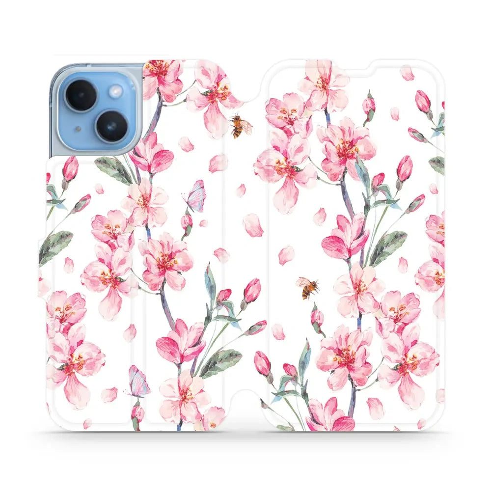 Handyhülle mit klappe für iPhone 14, Mobiwear Book, Rosa Frühling