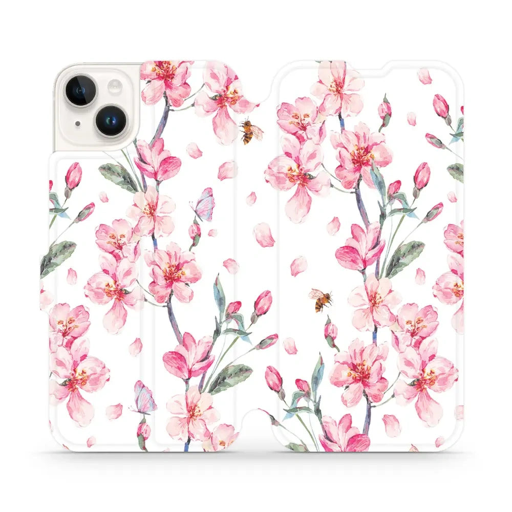 Handyhülle mit klappe für iPhone 14 Plus, Mobiwear Book, Rosa Frühling