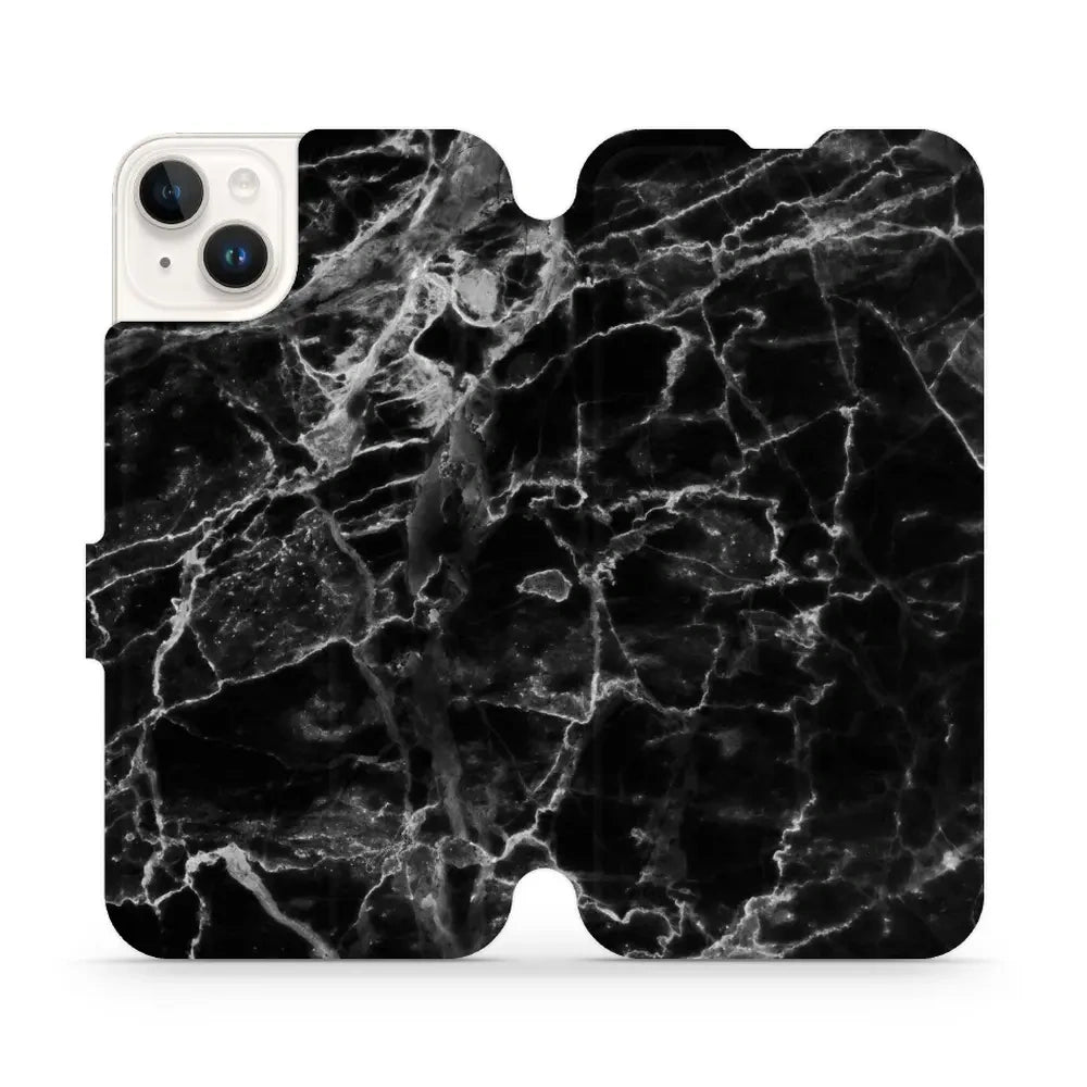 Handyhülle mit klappe für iPhone 14 Plus, Mobiwear Book, Schwarzer Marmor