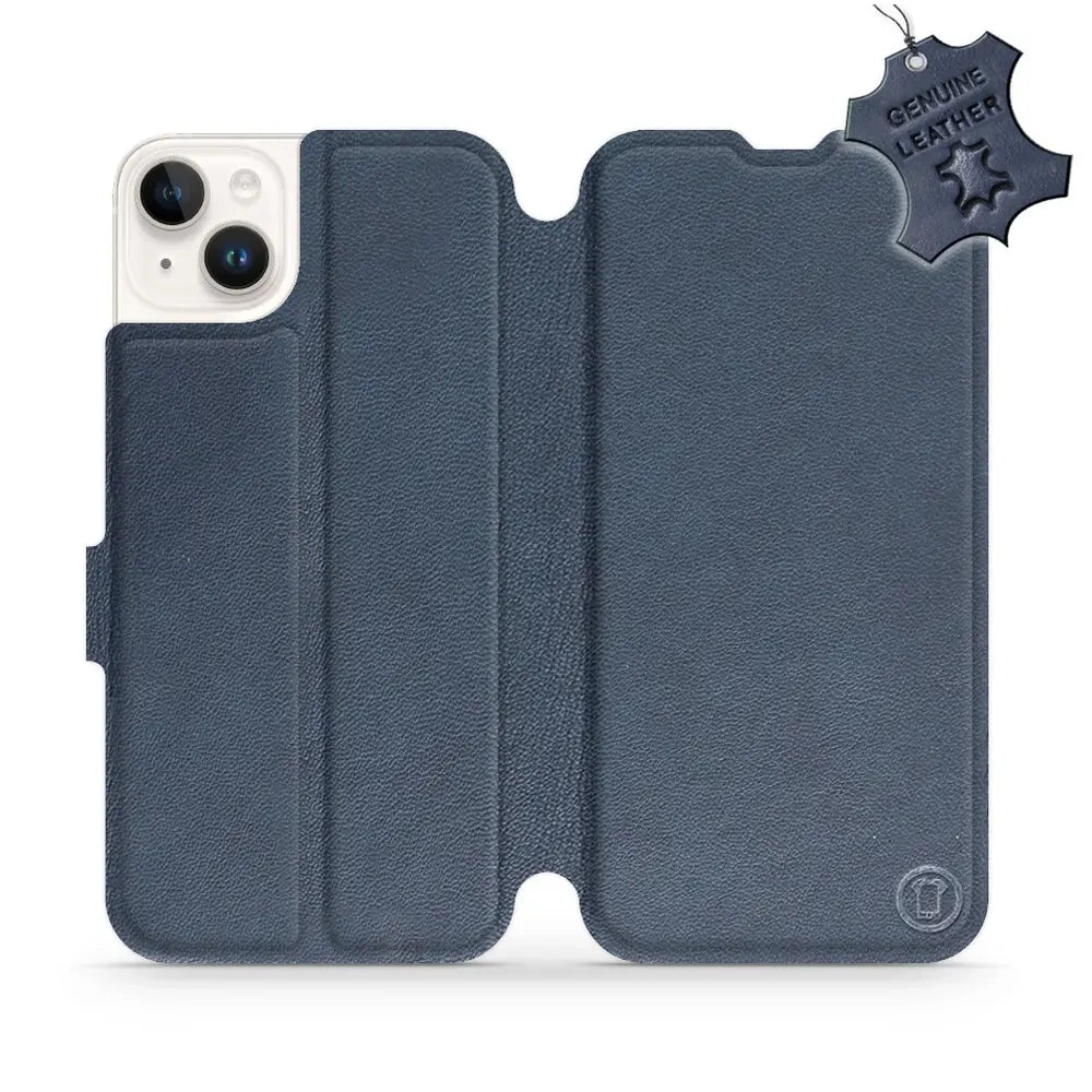 Echtleder Handyhülle für iPhone 14 Plus, Mobiwear Leather, Dunkelblau