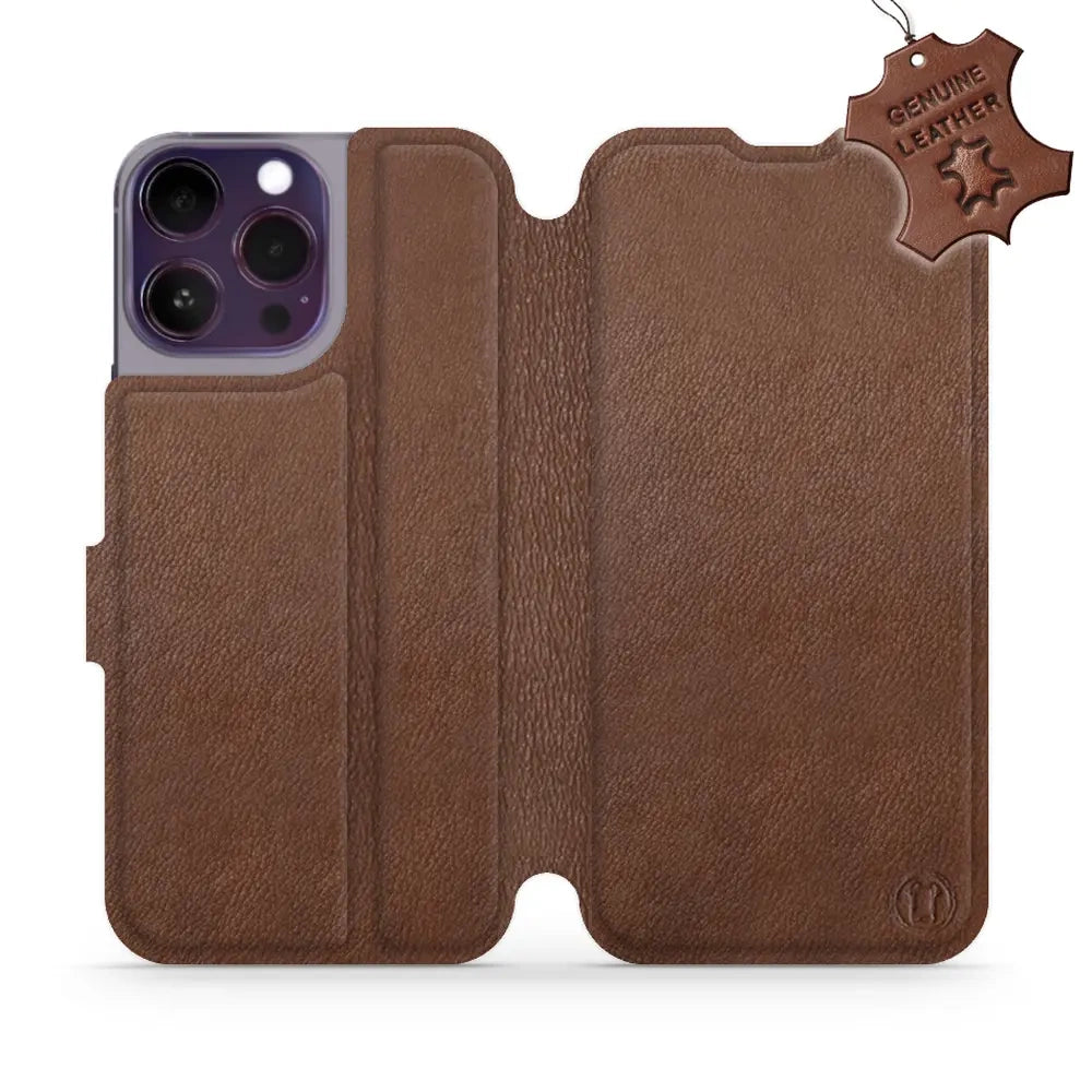 Echtleder Handyhülle für iPhone 14 Pro Max, Mobiwear Leather, Braun