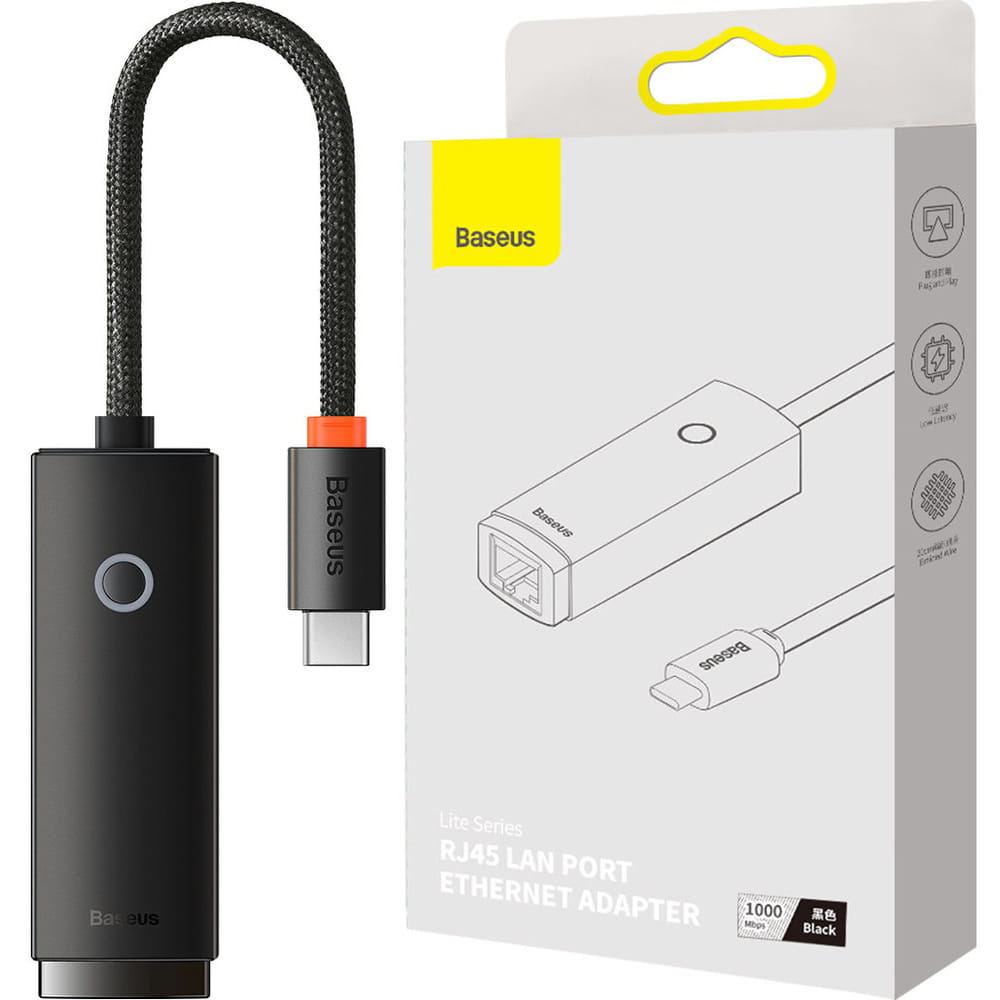Netzwerkadapter Baseus Lite Series USB-C zu RJ45 1000MBPS, Schwarz