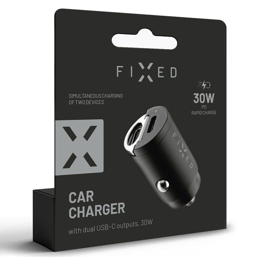 Auto Ladegerät Fixed Dual USB-C Car Charger 30W, Schwarz