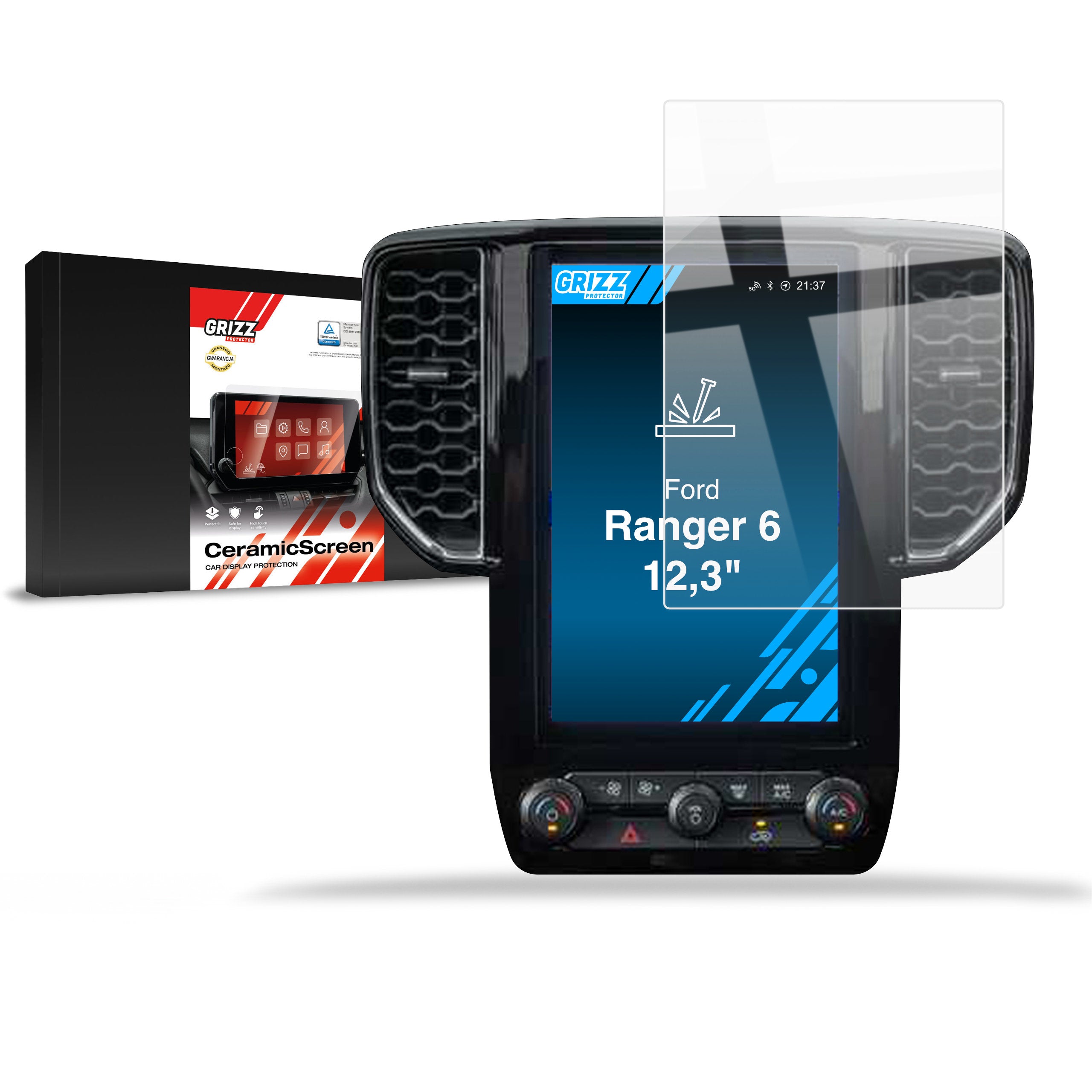 Keramische Autodisplayfolie für Ford Ranger 6 12,3" (2021-2026), Grizz Protector