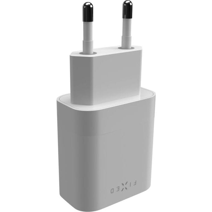 Weißes Fixed PD Travel Charger 20W USB-C Ladegerät, kompakte Größe, universell, tschechische Marke für einfaches Aufladen unterwegs.