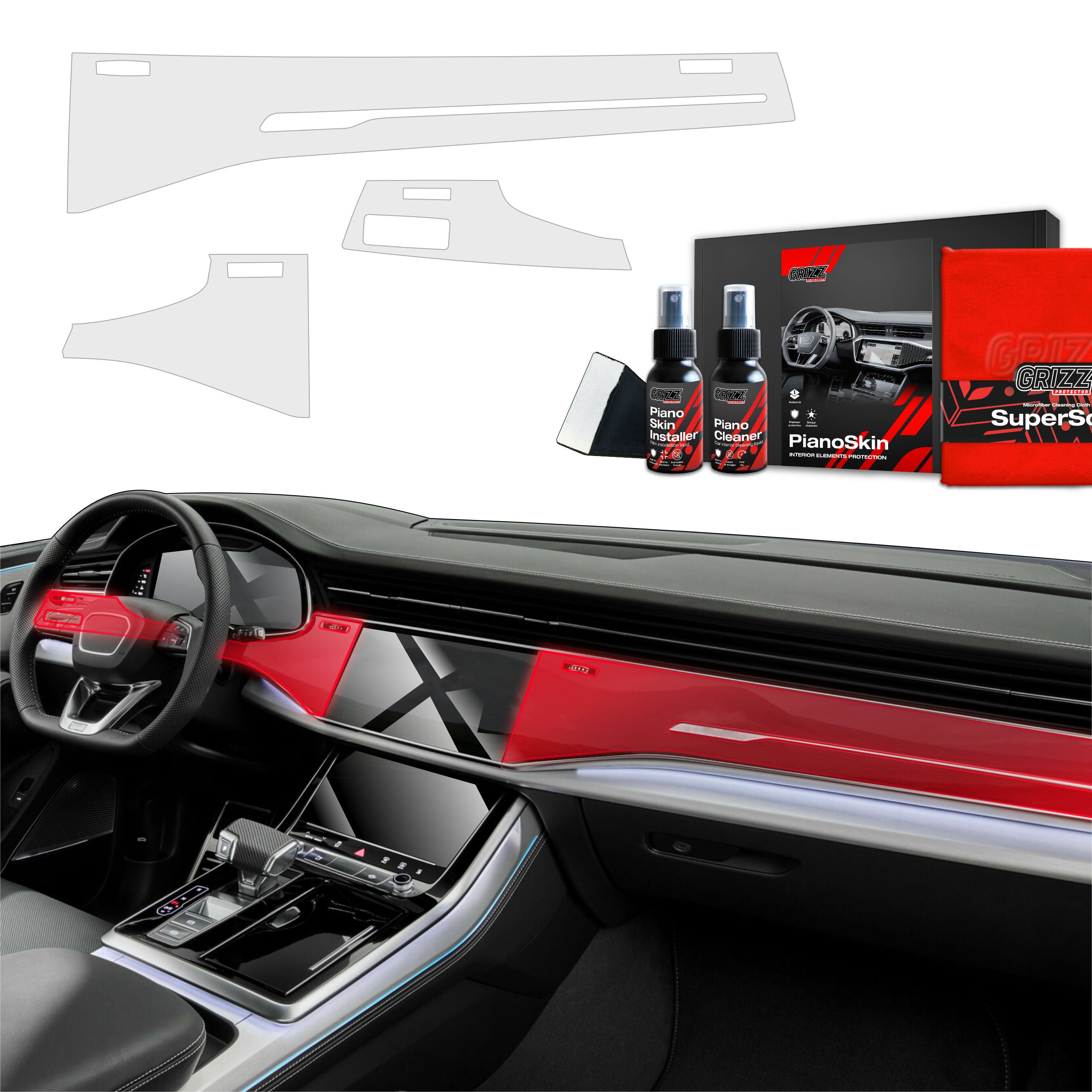 3in1 Armaturenbrett und Interieurleisten Schutzfolie Grizz Protector für Audi Q7 (2018-2025) Matt