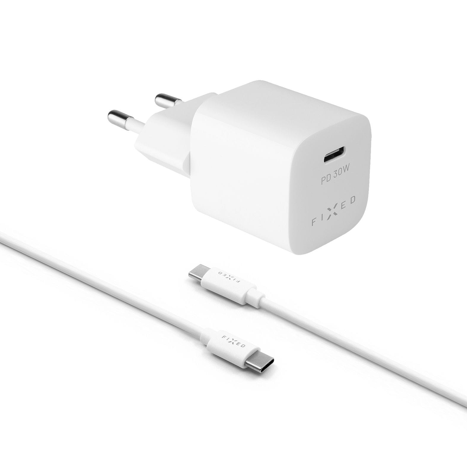 Fixed Mini PD Travel Charger USB-C + USB-C Kabel, 30 W, Weiß