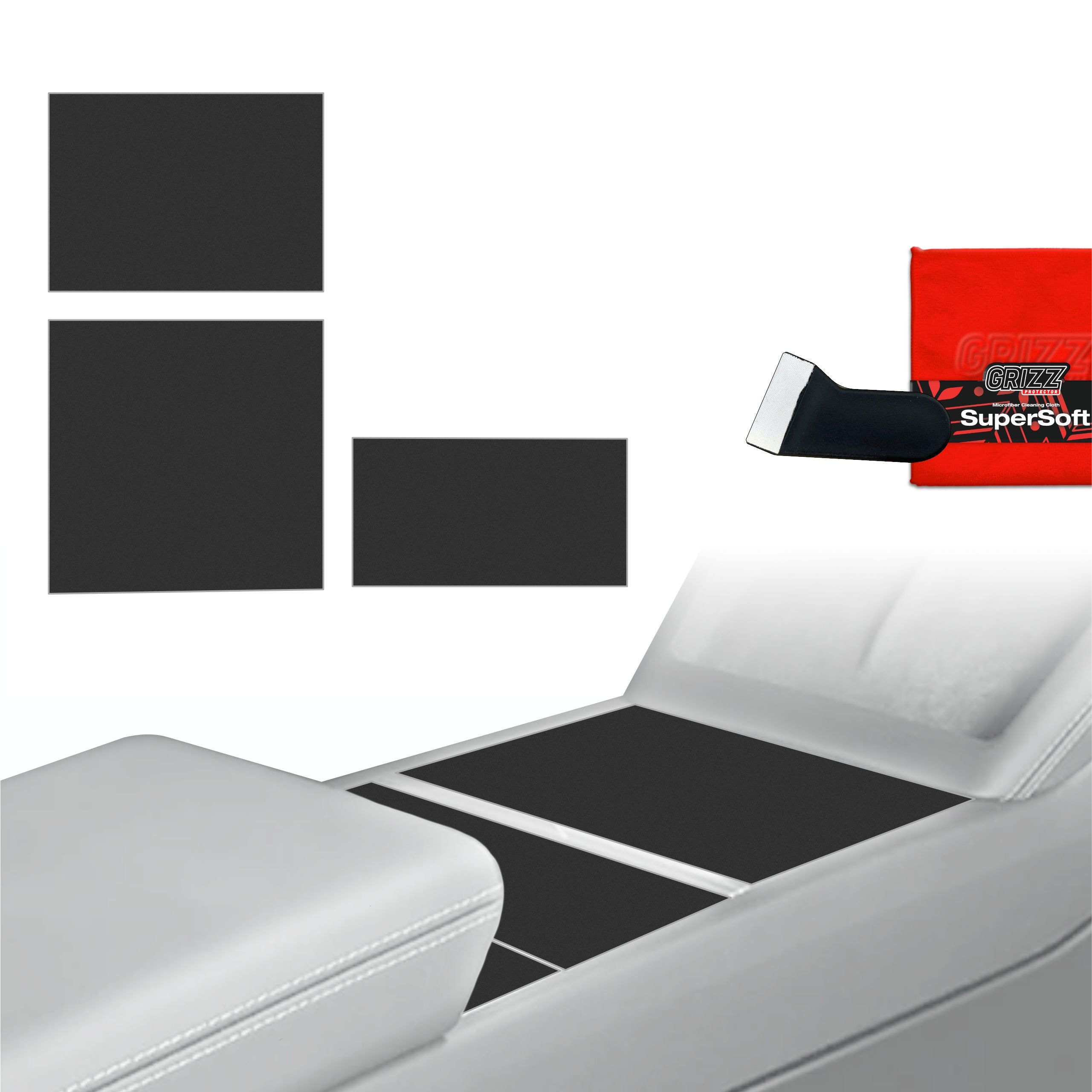 3in1 Schutzfolien Grizz Protector für Mittelkonsole - Tesla Model 3 Highland (2024-2026) Schwarz Matt Antifingerprint