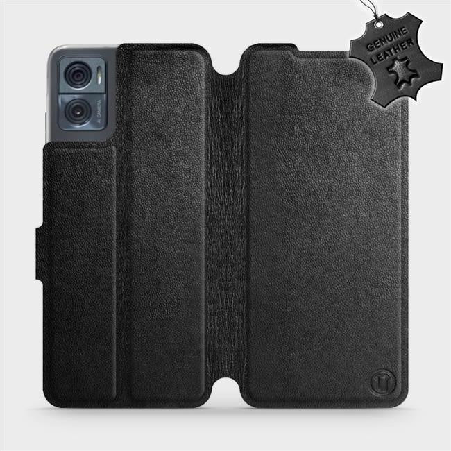 Echtleder Handyhülle für Motorola Moto E22i, Mobiwear Leather, Schwarz