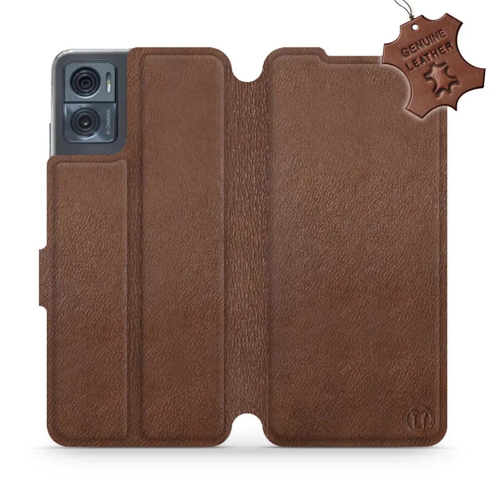 Echtleder Handyhülle für Motorola Moto E22i, Mobiwear Leather, Braun