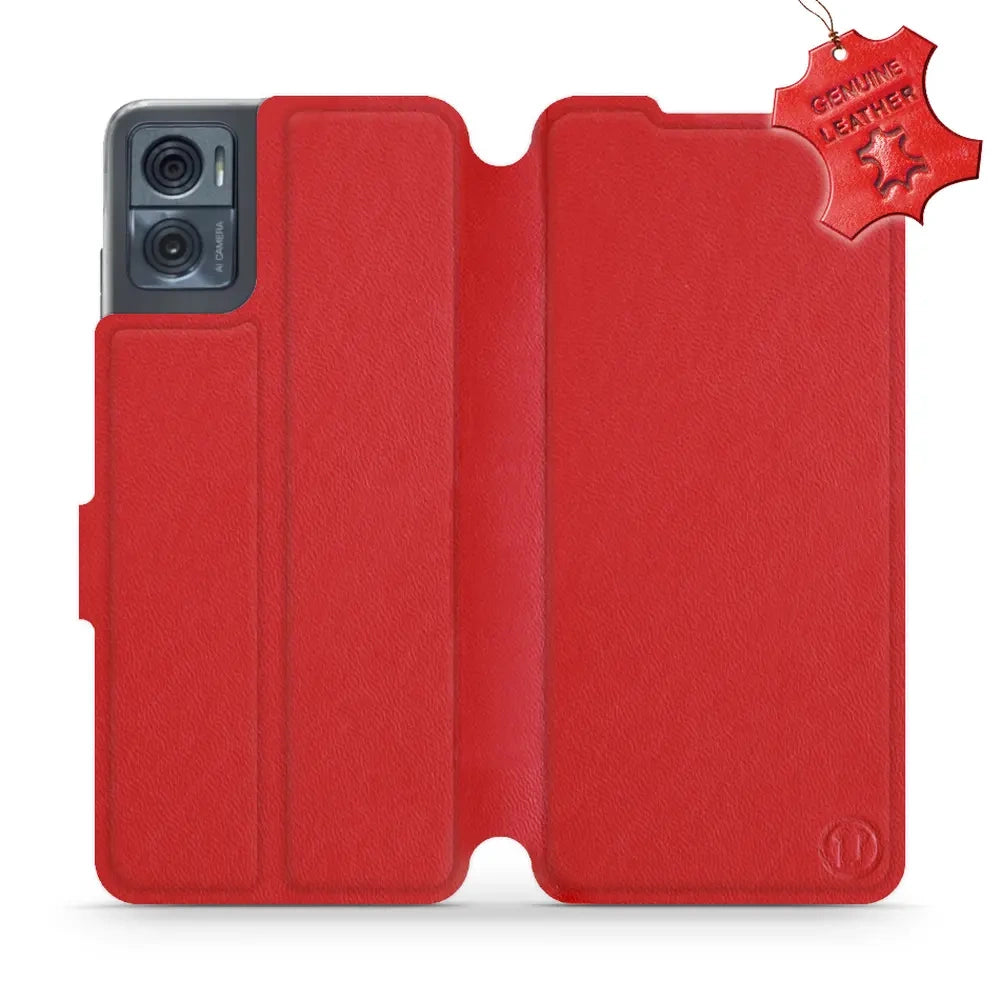 Echtleder Handyhülle für Motorola Moto E22i, Mobiwear Leather, Rot