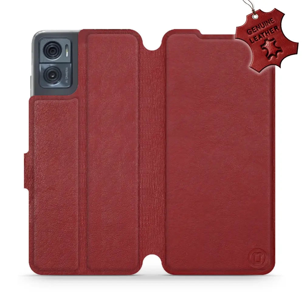 Echtleder Handyhülle für Motorola Moto E22i, Mobiwear Leather, Dunkelrot