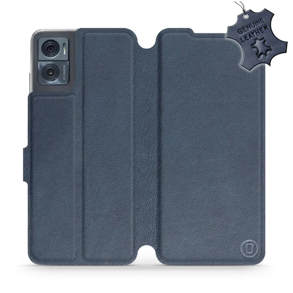 Echtleder Handyhülle für Motorola Moto E22i, Mobiwear Leather, Dunkelblau
